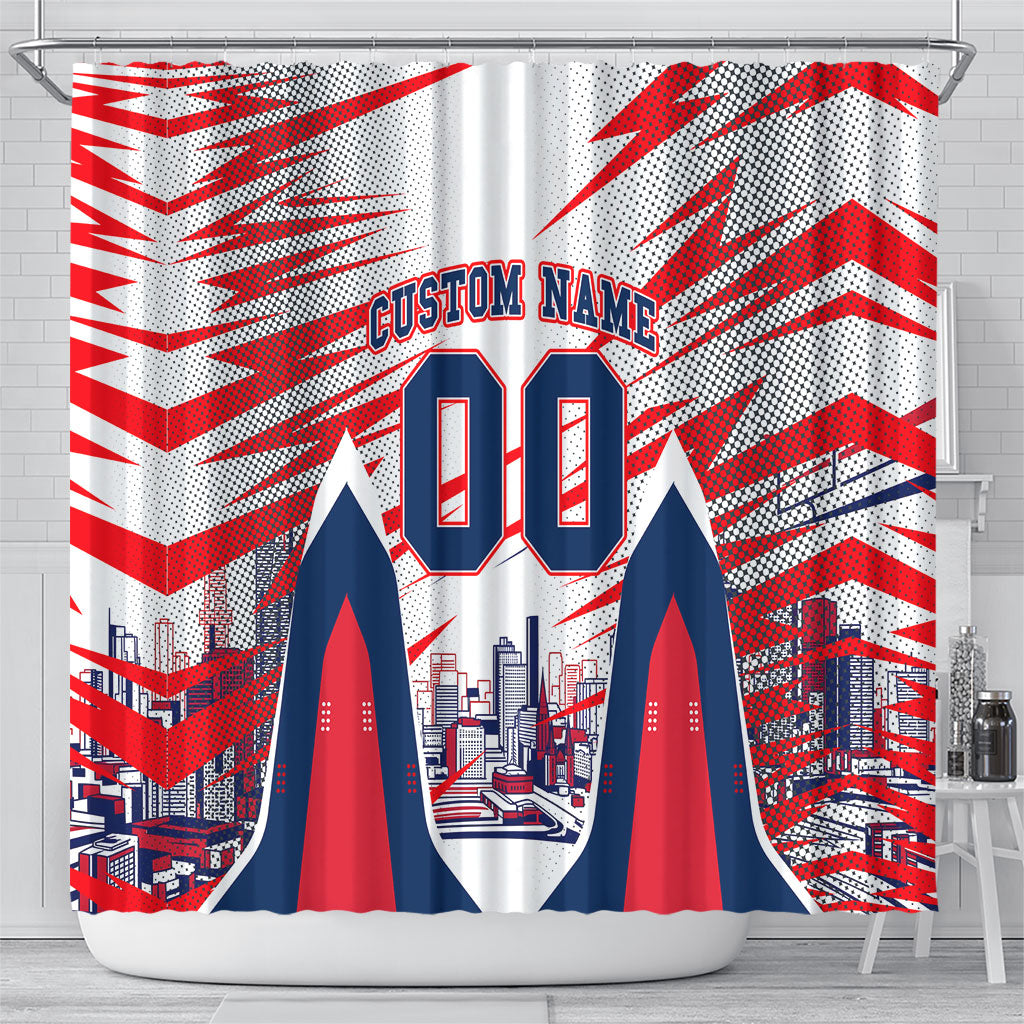 Personalised Western Bulldogs Fan Pride Shower Curtain Muscular Bulldog Mascot Graphic Art With Melbourne City Skyline