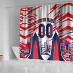 Personalised Western Bulldogs Fan Pride Shower Curtain Muscular Bulldog Mascot Graphic Art With Melbourne City Skyline