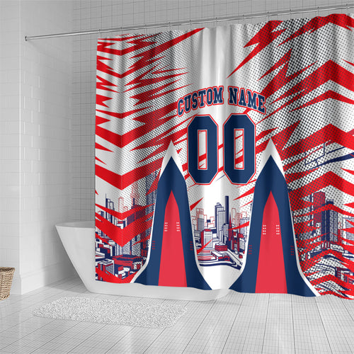 Personalised Western Bulldogs Fan Pride Shower Curtain Muscular Bulldog Mascot Graphic Art With Melbourne City Skyline