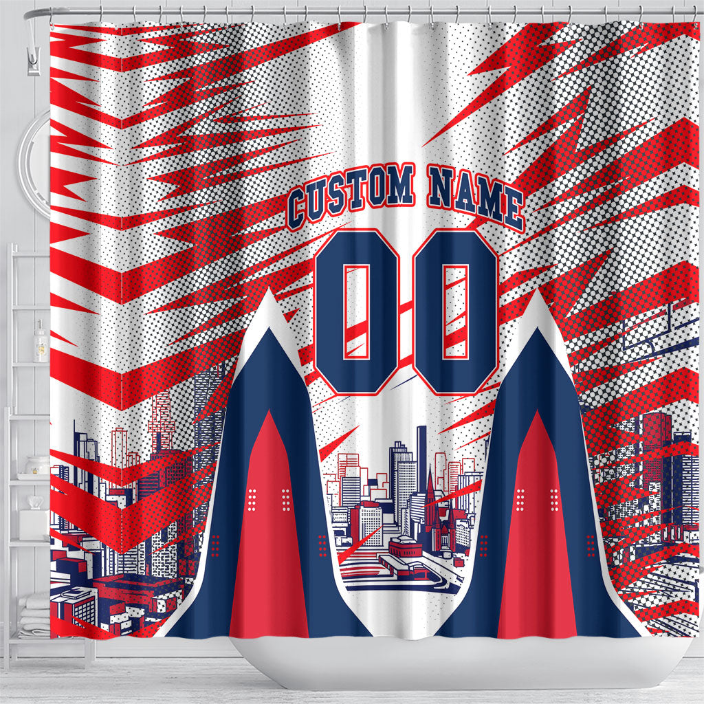 Personalised Western Bulldogs Fan Pride Shower Curtain Muscular Bulldog Mascot Graphic Art With Melbourne City Skyline