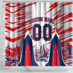 Personalised Western Bulldogs Fan Pride Shower Curtain Muscular Bulldog Mascot Graphic Art With Melbourne City Skyline