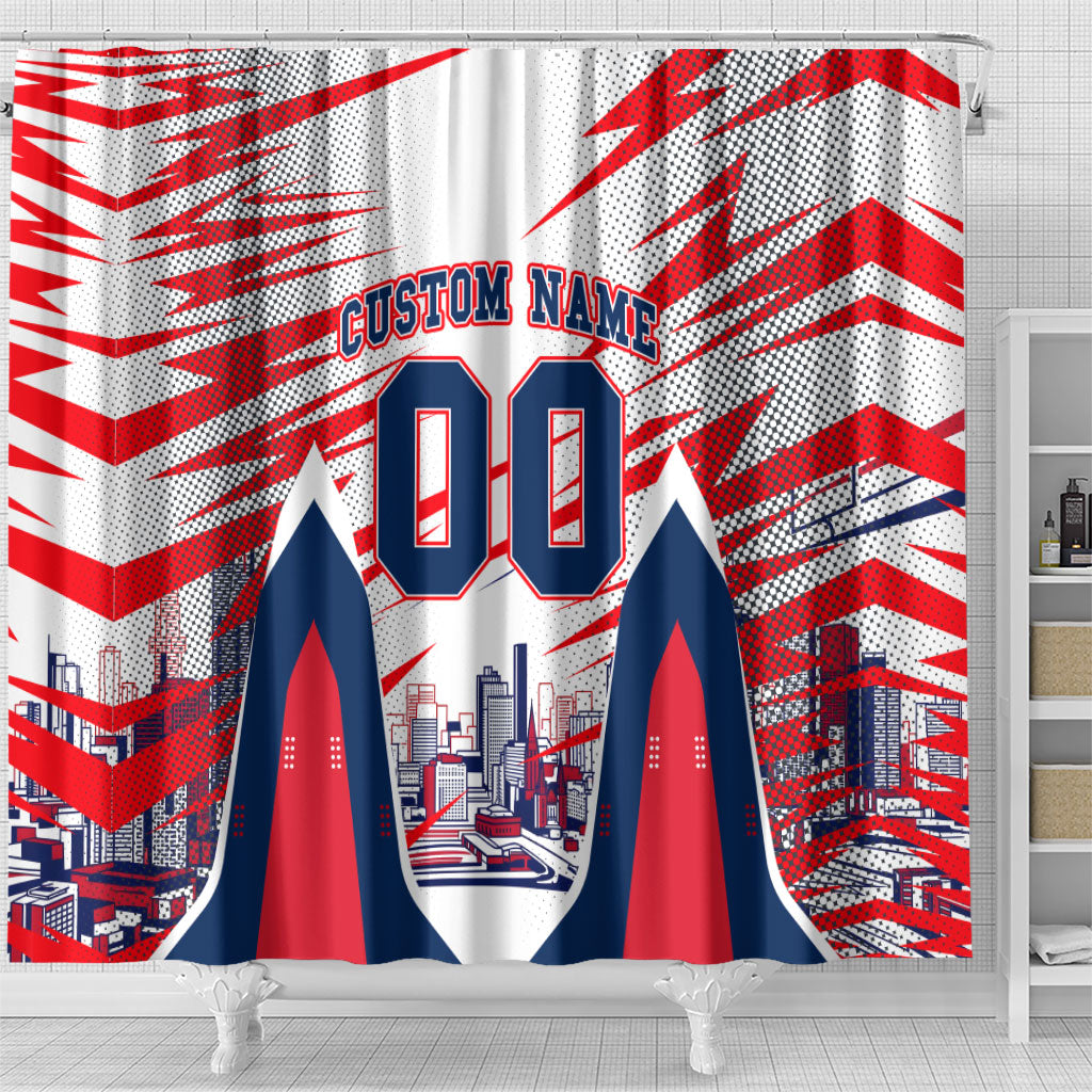 Personalised Western Bulldogs Fan Pride Shower Curtain Muscular Bulldog Mascot Graphic Art With Melbourne City Skyline