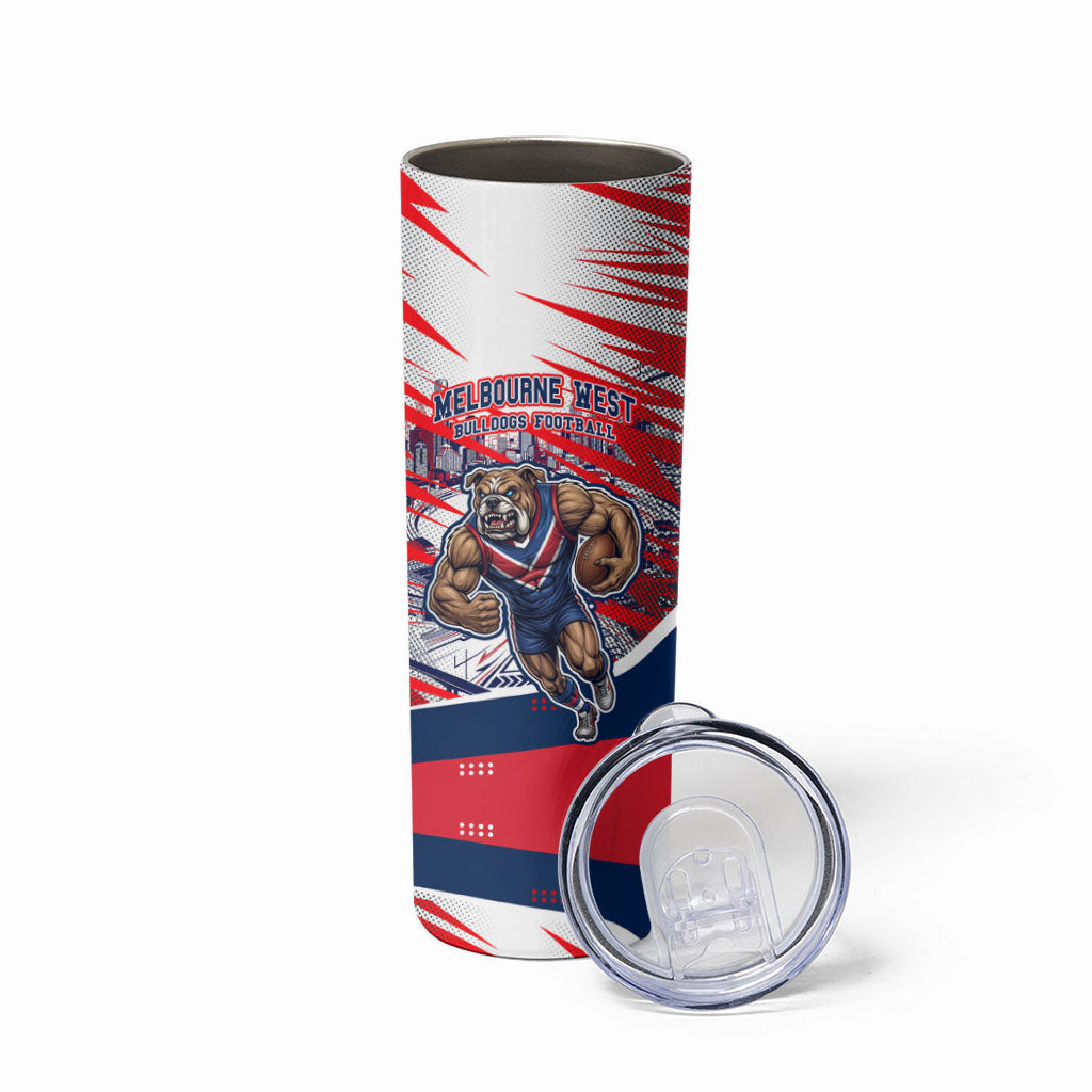 Personalised Western Bulldogs Fan Pride Skinny Tumbler Muscular Bulldog Mascot Graphic Art With Melbourne City Skyline