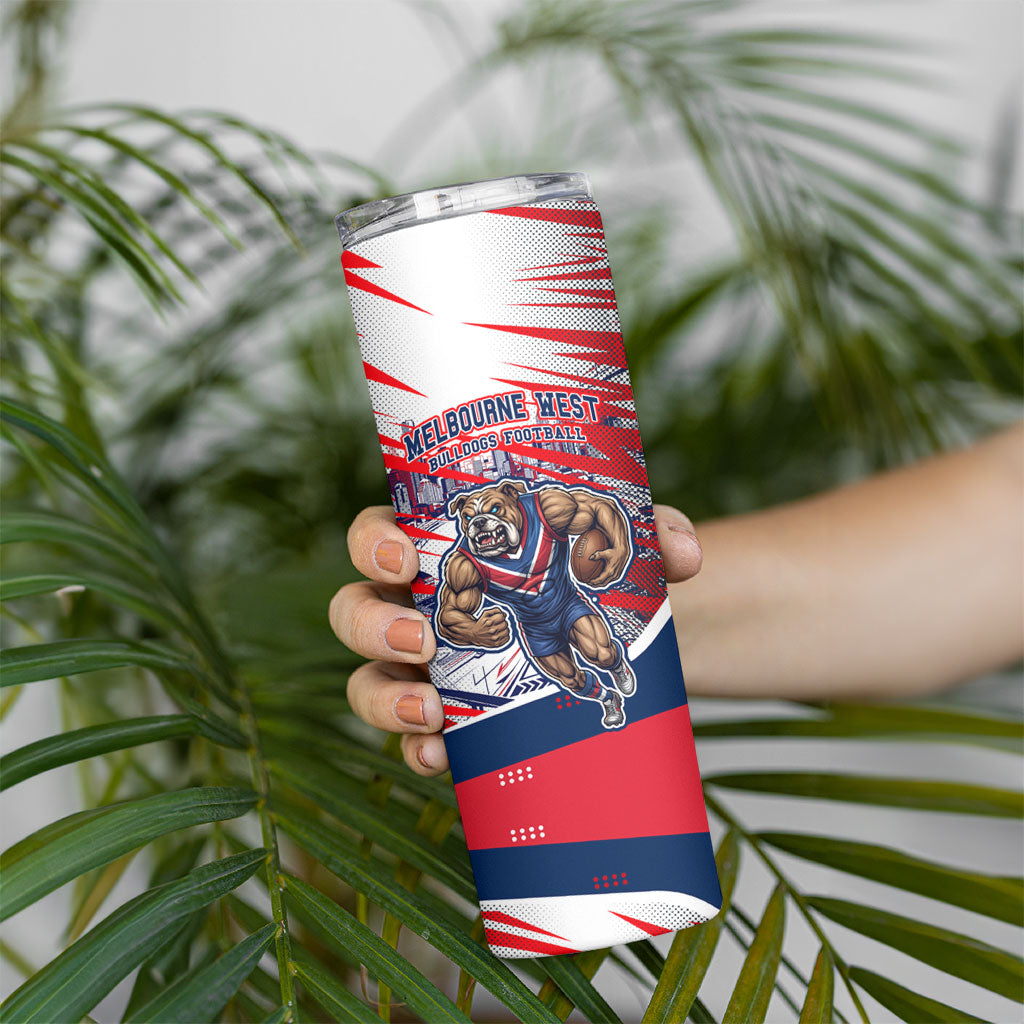 Personalised Western Bulldogs Fan Pride Skinny Tumbler Muscular Bulldog Mascot Graphic Art With Melbourne City Skyline