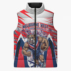 Personalised Western Bulldogs Fan Pride Sleeveless Puffer Jacket Muscular Bulldog Mascot Graphic Art With Melbourne City Skyline