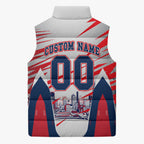 Personalised Western Bulldogs Fan Pride Sleeveless Puffer Jacket Muscular Bulldog Mascot Graphic Art With Melbourne City Skyline