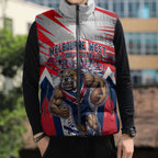 Personalised Western Bulldogs Fan Pride Sleeveless Puffer Jacket Muscular Bulldog Mascot Graphic Art With Melbourne City Skyline