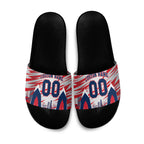 Personalised Western Bulldogs Fan Pride Slide Sandals Muscular Bulldog Mascot Graphic Art With Melbourne City Skyline