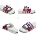 Personalised Western Bulldogs Fan Pride Slide Sandals Muscular Bulldog Mascot Graphic Art With Melbourne City Skyline
