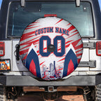 Personalised Western Bulldogs Fan Pride Spare Tire Cover Muscular Bulldog Mascot Graphic Art With Melbourne City Skyline