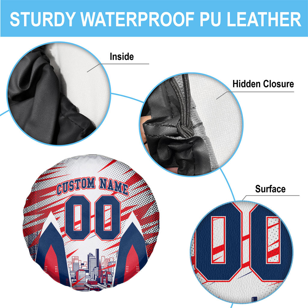 Personalised Western Bulldogs Fan Pride Spare Tire Cover Muscular Bulldog Mascot Graphic Art With Melbourne City Skyline
