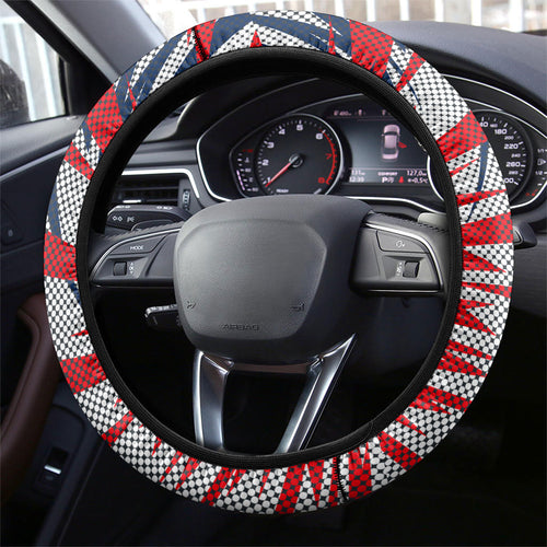 Western Bulldogs Fan Pride Steering Wheel Cover Muscular Bulldog Mascot Graphic Art With Melbourne City Skyline