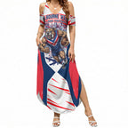 Personalised Western Bulldogs Fan Pride Summer Maxi Dress Muscular Bulldog Mascot Graphic Art With Melbourne City Skyline