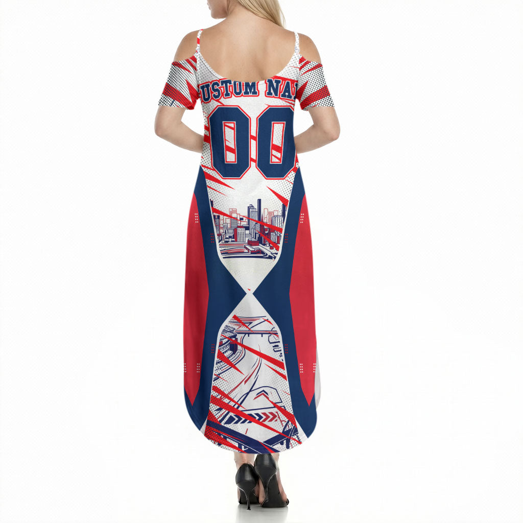 Personalised Western Bulldogs Fan Pride Summer Maxi Dress Muscular Bulldog Mascot Graphic Art With Melbourne City Skyline