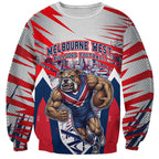 Personalised Western Bulldogs Fan Pride Sweatshirt Muscular Bulldog Mascot Graphic Art With Melbourne City Skyline