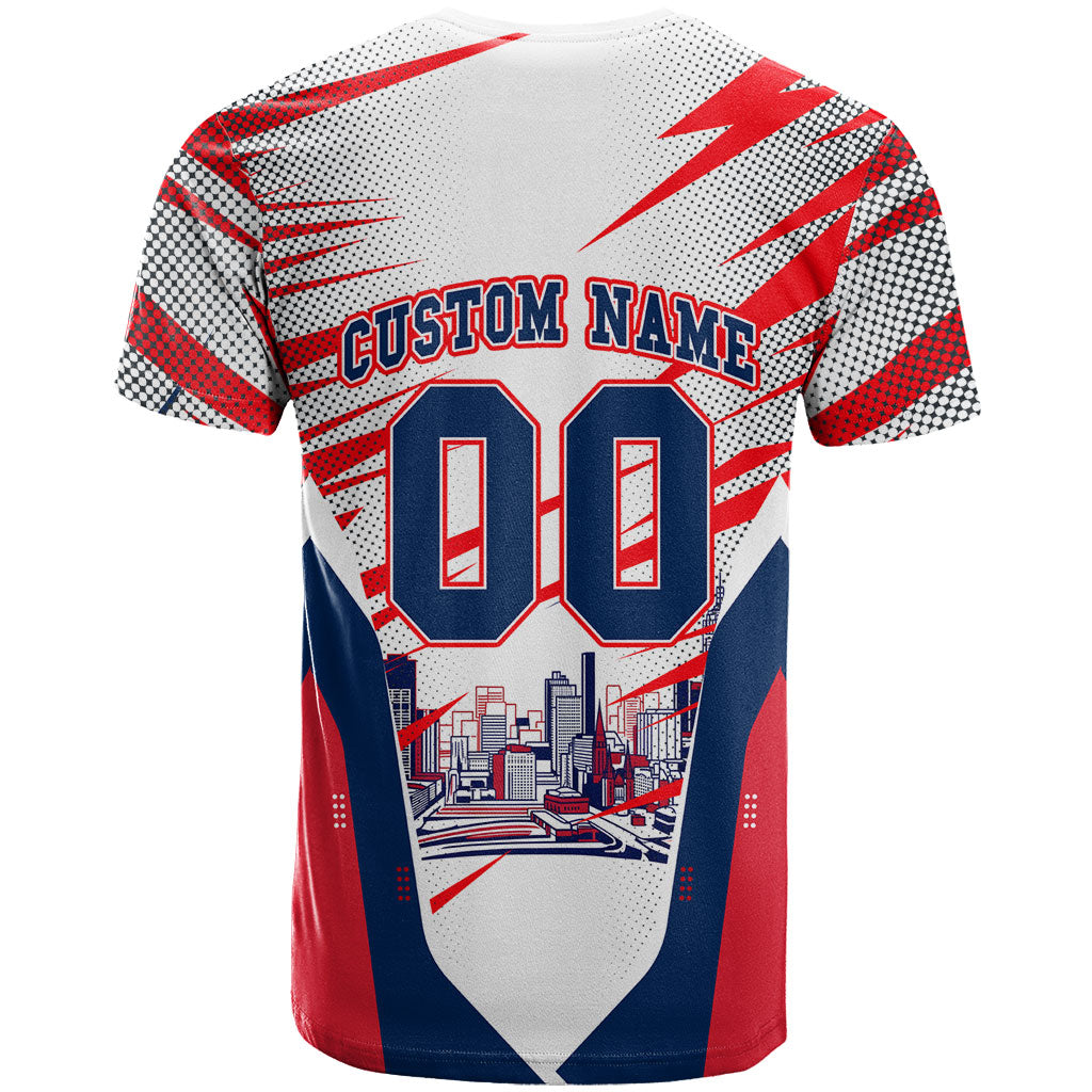 Personalised Western Bulldogs Fan Pride T Shirt Muscular Bulldog Mascot Graphic Art With Melbourne City Skyline
