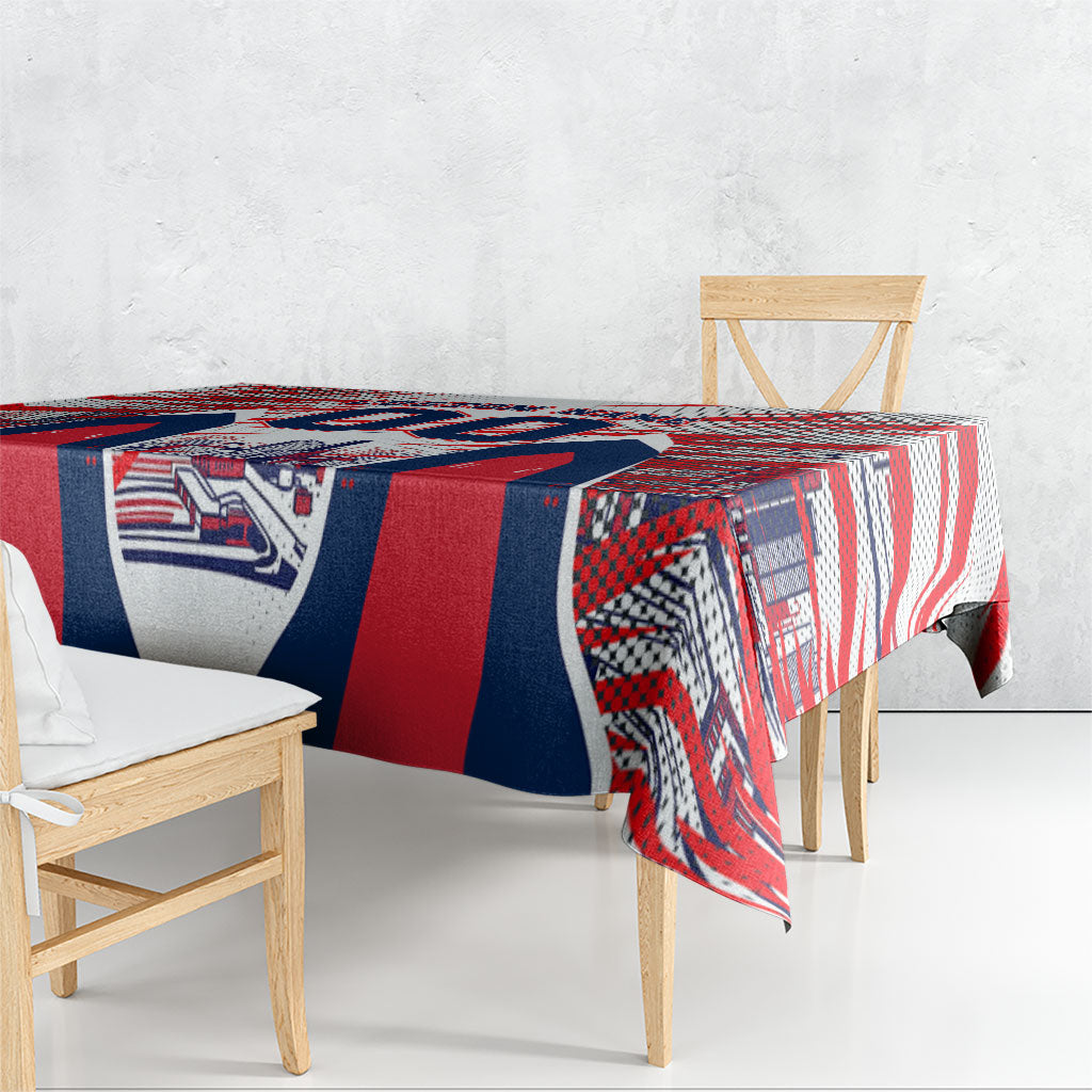 Personalised Western Bulldogs Fan Pride Tablecloth Muscular Bulldog Mascot Graphic Art With Melbourne City Skyline