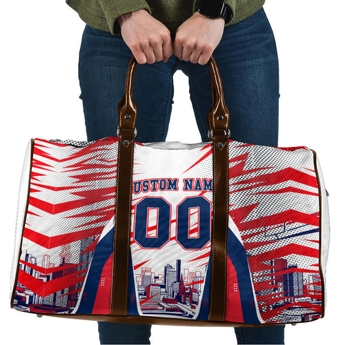 Personalised Western Bulldogs Fan Pride Travel Bag Muscular Bulldog Mascot Graphic Art With Melbourne City Skyline