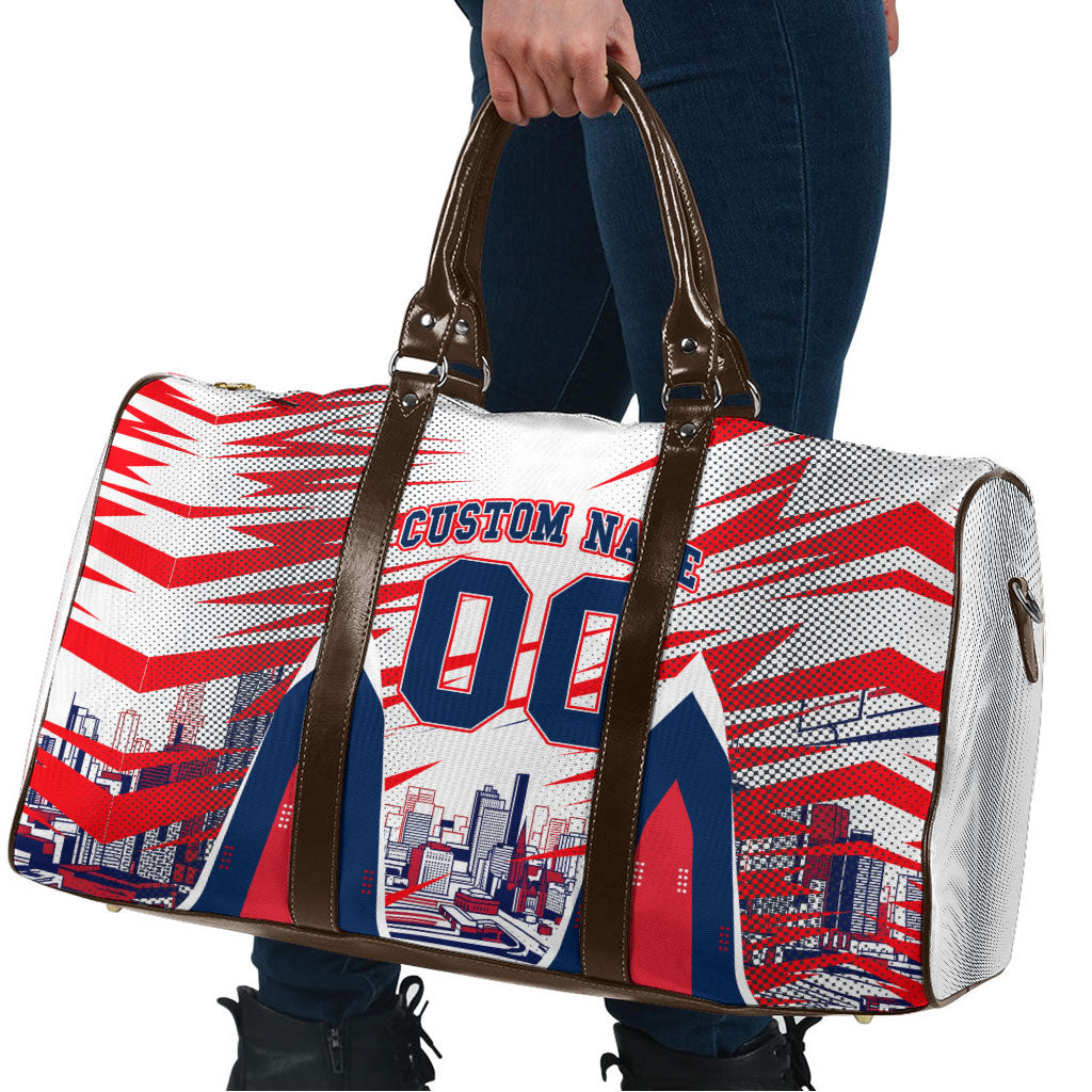 Personalised Western Bulldogs Fan Pride Travel Bag Muscular Bulldog Mascot Graphic Art With Melbourne City Skyline