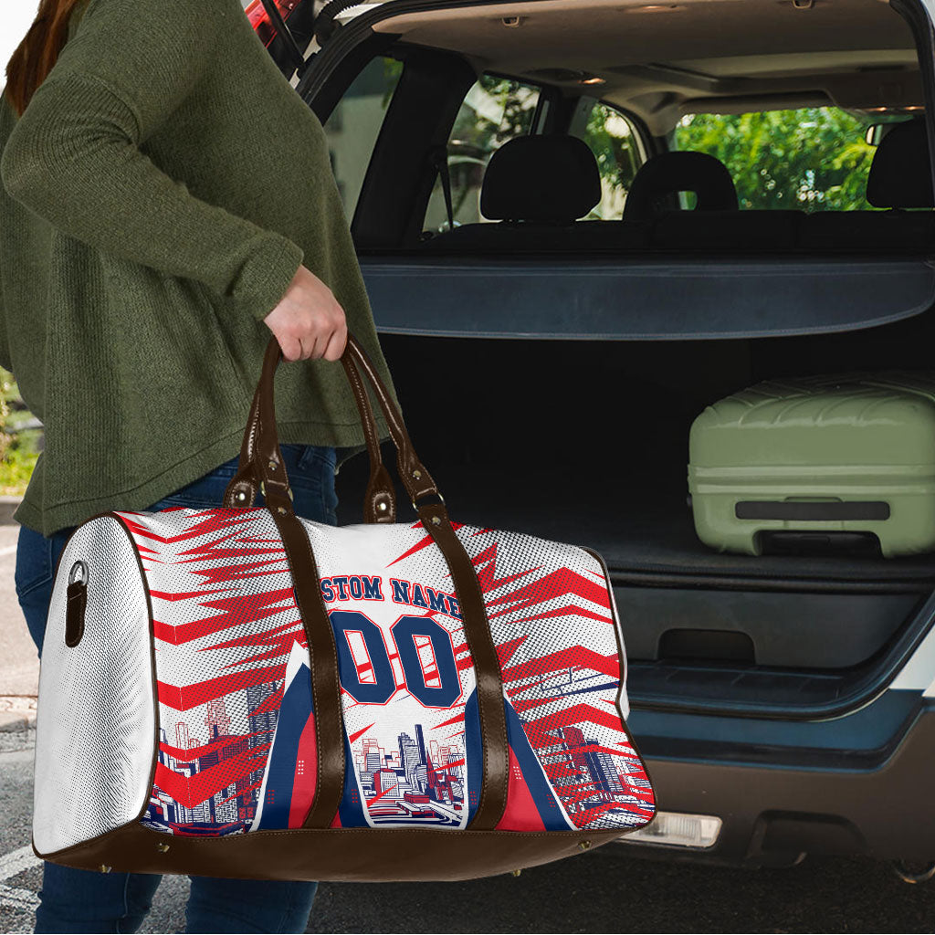 Personalised Western Bulldogs Fan Pride Travel Bag Muscular Bulldog Mascot Graphic Art With Melbourne City Skyline
