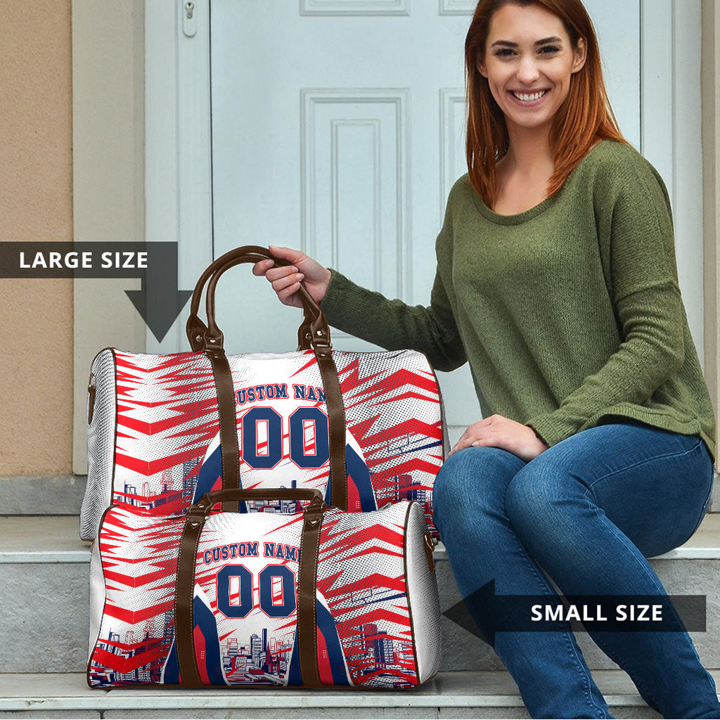 Personalised Western Bulldogs Fan Pride Travel Bag Muscular Bulldog Mascot Graphic Art With Melbourne City Skyline