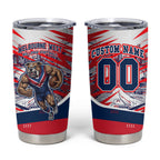 Personalised Western Bulldogs Fan Pride Tumbler Cup Muscular Bulldog Mascot Graphic Art With Melbourne City Skyline