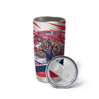 Personalised Western Bulldogs Fan Pride Tumbler Cup Muscular Bulldog Mascot Graphic Art With Melbourne City Skyline