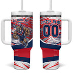 Personalised Western Bulldogs Fan Pride Tumbler With Handle Muscular Bulldog Mascot Graphic Art With Melbourne City Skyline