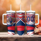 Personalised Western Bulldogs Fan Pride Tumbler With Handle Muscular Bulldog Mascot Graphic Art With Melbourne City Skyline