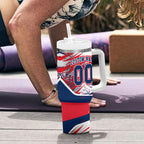Personalised Western Bulldogs Fan Pride Tumbler With Handle Muscular Bulldog Mascot Graphic Art With Melbourne City Skyline