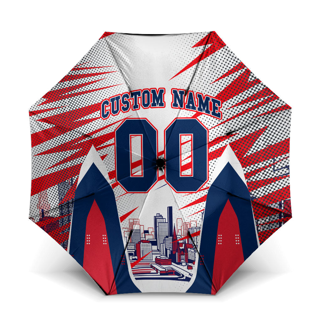 Personalised Western Bulldogs Fan Pride Umbrella Muscular Bulldog Mascot Graphic Art With Melbourne City Skyline
