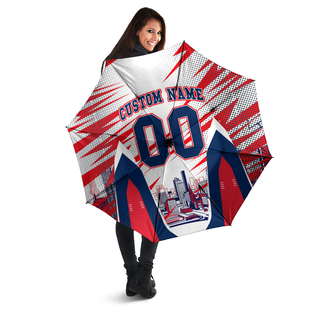 Personalised Western Bulldogs Fan Pride Umbrella Muscular Bulldog Mascot Graphic Art With Melbourne City Skyline