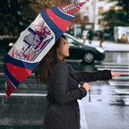 Personalised Western Bulldogs Fan Pride Umbrella Muscular Bulldog Mascot Graphic Art With Melbourne City Skyline