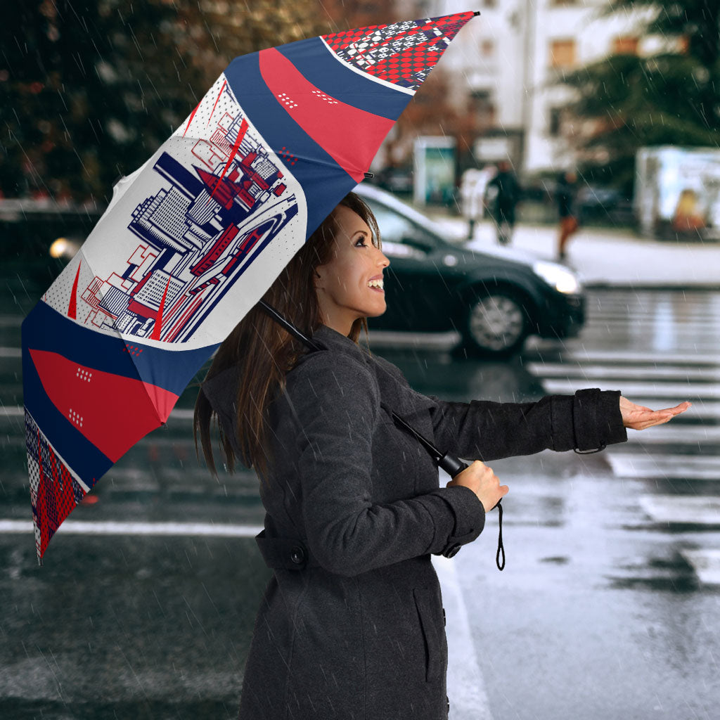 Personalised Western Bulldogs Fan Pride Umbrella Muscular Bulldog Mascot Graphic Art With Melbourne City Skyline