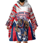 Personalised Western Bulldogs Fan Pride Wearable Blanket Hoodie Muscular Bulldog Mascot Graphic Art With Melbourne City Skyline