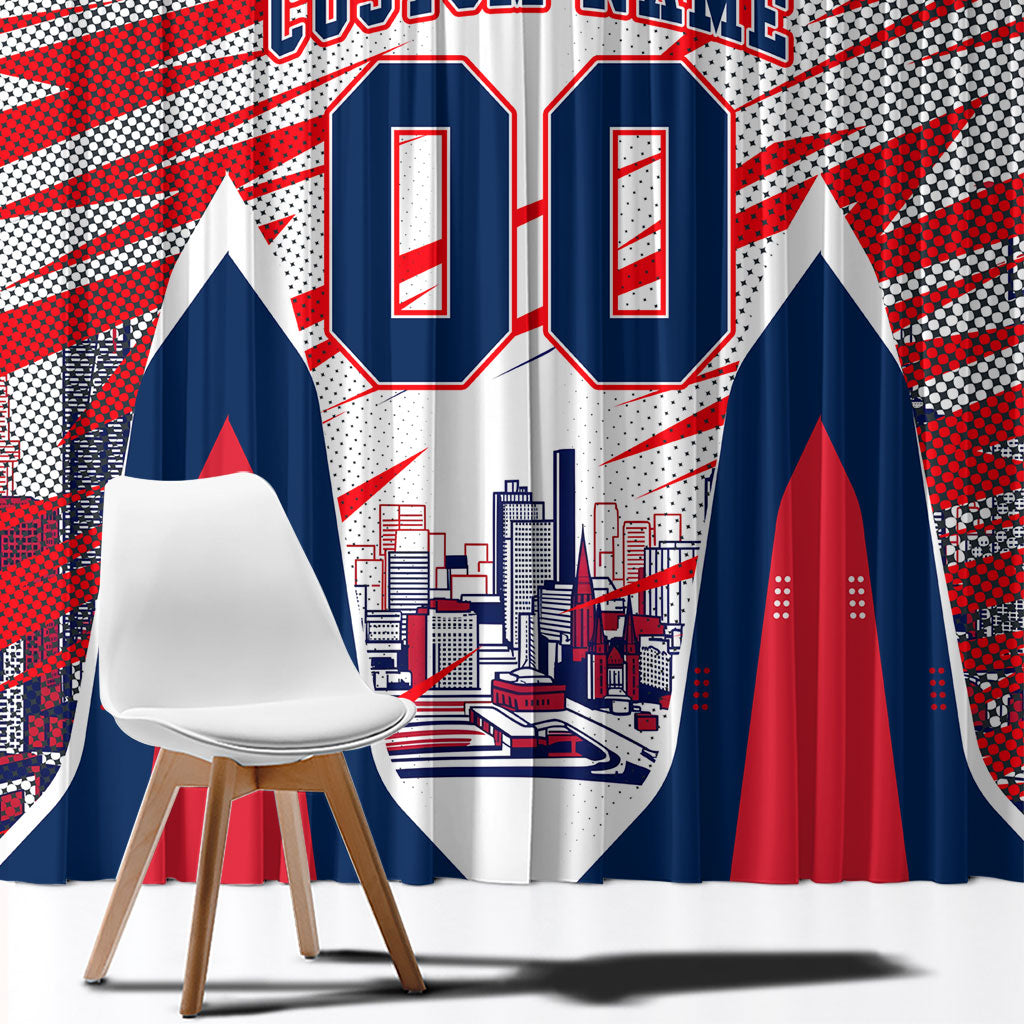 Personalised Western Bulldogs Fan Pride Window Curtain Muscular Bulldog Mascot Graphic Art With Melbourne City Skyline