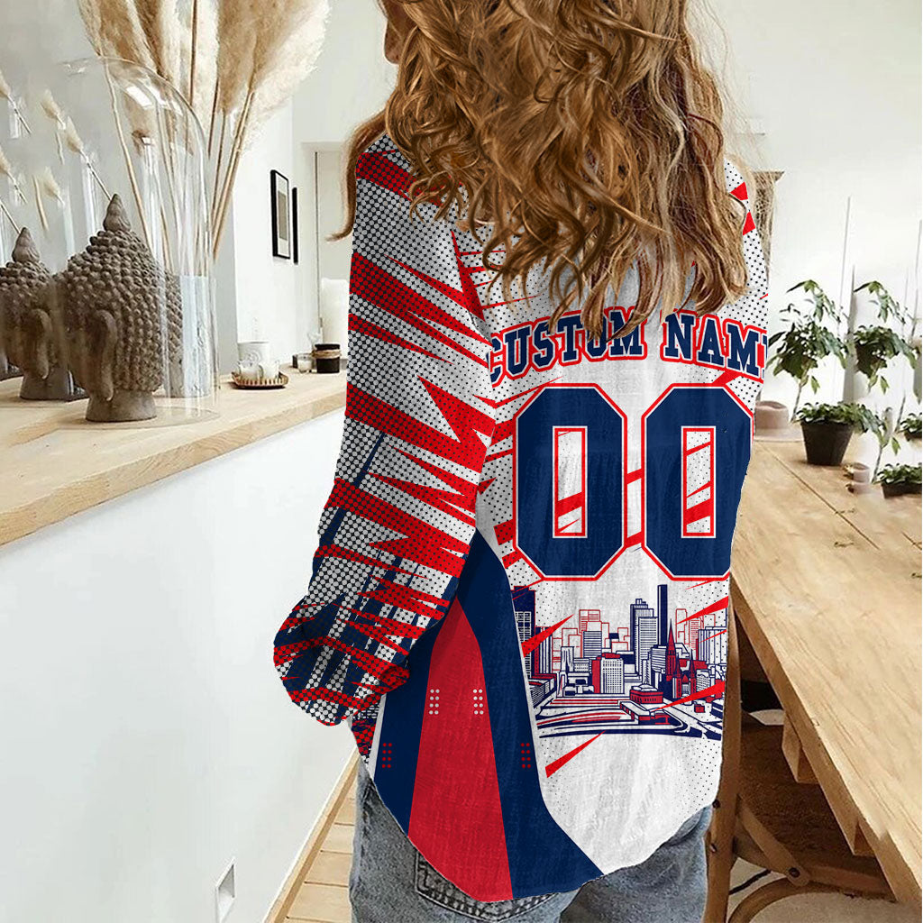 Personalised Western Bulldogs Fan Pride Women Casual Shirt Muscular Bulldog Mascot Graphic Art With Melbourne City Skyline