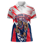 Personalised Western Bulldogs Fan Pride Women Polo Shirt Muscular Bulldog Mascot Graphic Art With Melbourne City Skyline
