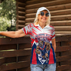 Personalised Western Bulldogs Fan Pride Women Polo Shirt Muscular Bulldog Mascot Graphic Art With Melbourne City Skyline