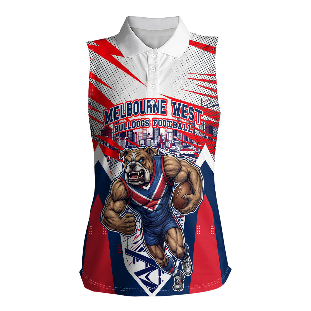 Personalised Western Bulldogs Fan Pride Women Sleeveless Polo Shirt Muscular Bulldog Mascot Graphic Art With Melbourne City Skyline