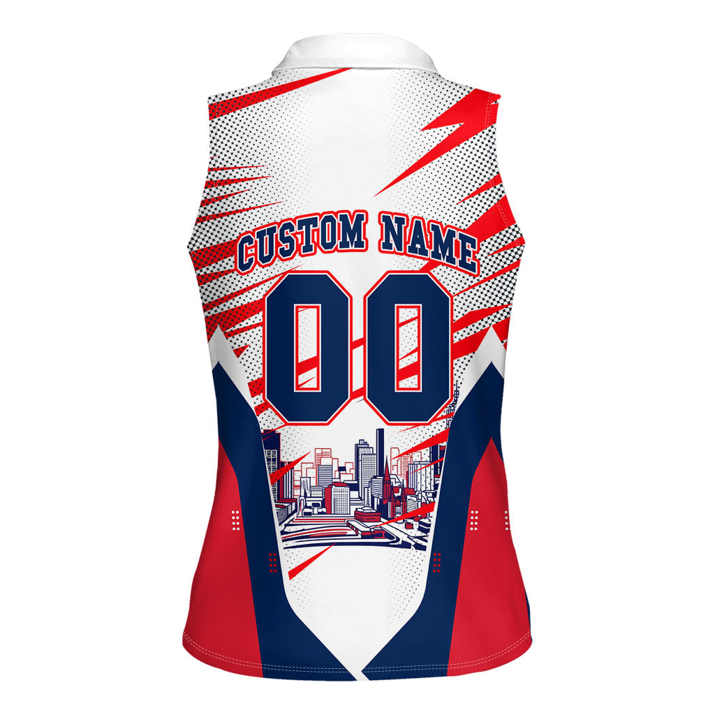 Personalised Western Bulldogs Fan Pride Women Sleeveless Polo Shirt Muscular Bulldog Mascot Graphic Art With Melbourne City Skyline