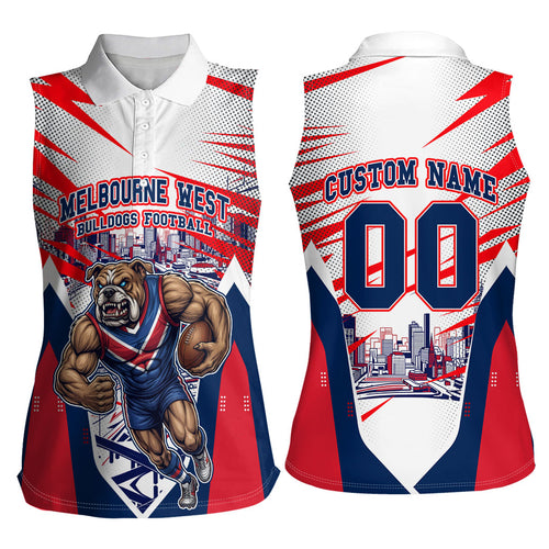 Personalised Western Bulldogs Fan Pride Women Sleeveless Polo Shirt Muscular Bulldog Mascot Graphic Art With Melbourne City Skyline