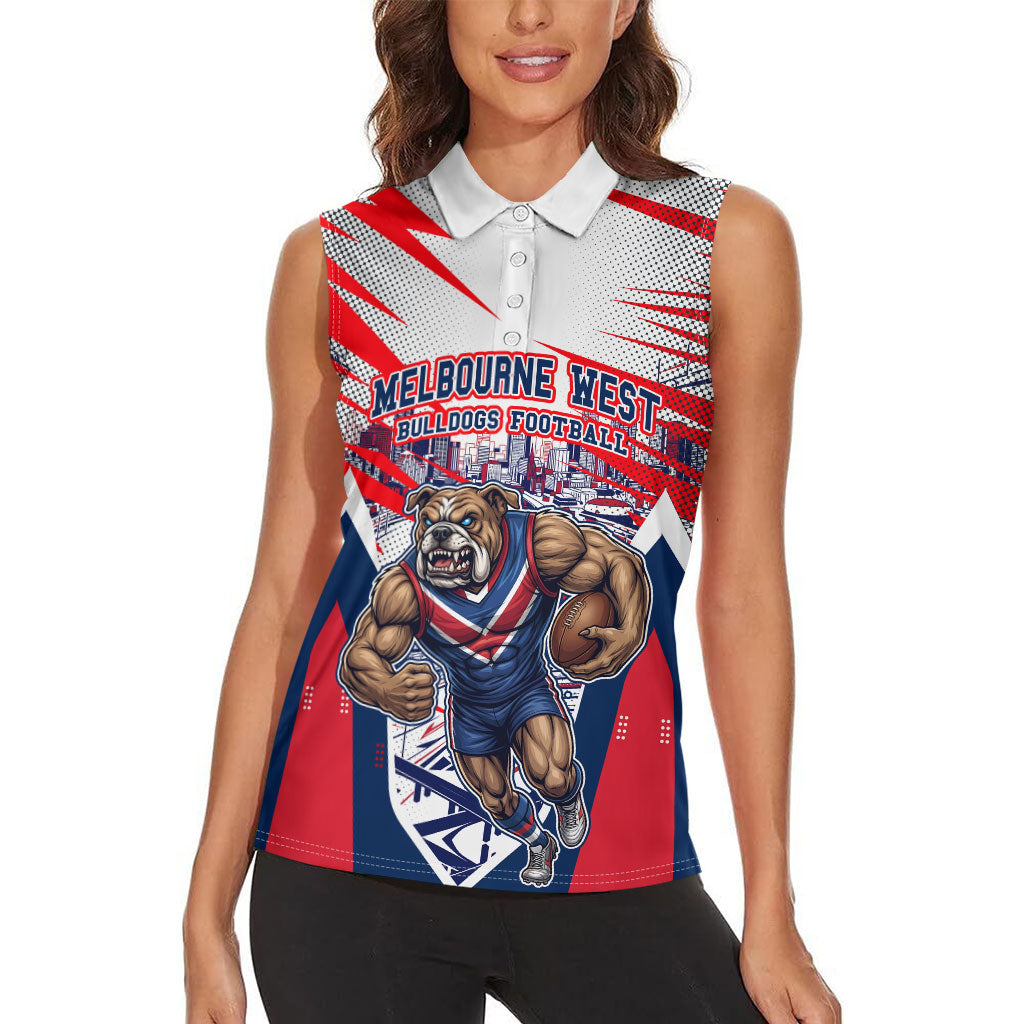 Personalised Western Bulldogs Fan Pride Women Sleeveless Polo Shirt Muscular Bulldog Mascot Graphic Art With Melbourne City Skyline