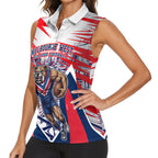 Personalised Western Bulldogs Fan Pride Women Sleeveless Polo Shirt Muscular Bulldog Mascot Graphic Art With Melbourne City Skyline