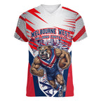 Personalised Western Bulldogs Fan Pride Women V-Neck T-Shirt Muscular Bulldog Mascot Graphic Art With Melbourne City Skyline