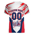 Personalised Western Bulldogs Fan Pride Women V-Neck T-Shirt Muscular Bulldog Mascot Graphic Art With Melbourne City Skyline