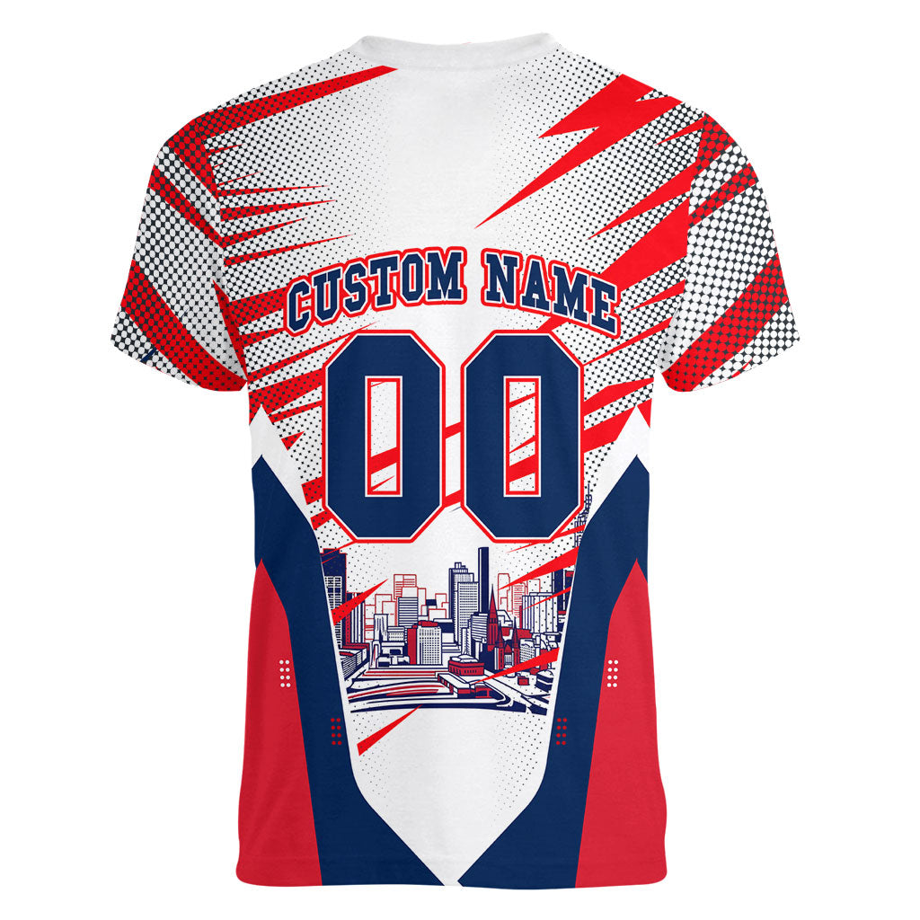 Personalised Western Bulldogs Fan Pride Women V-Neck T-Shirt Muscular Bulldog Mascot Graphic Art With Melbourne City Skyline