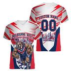 Personalised Western Bulldogs Fan Pride Women V-Neck T-Shirt Muscular Bulldog Mascot Graphic Art With Melbourne City Skyline