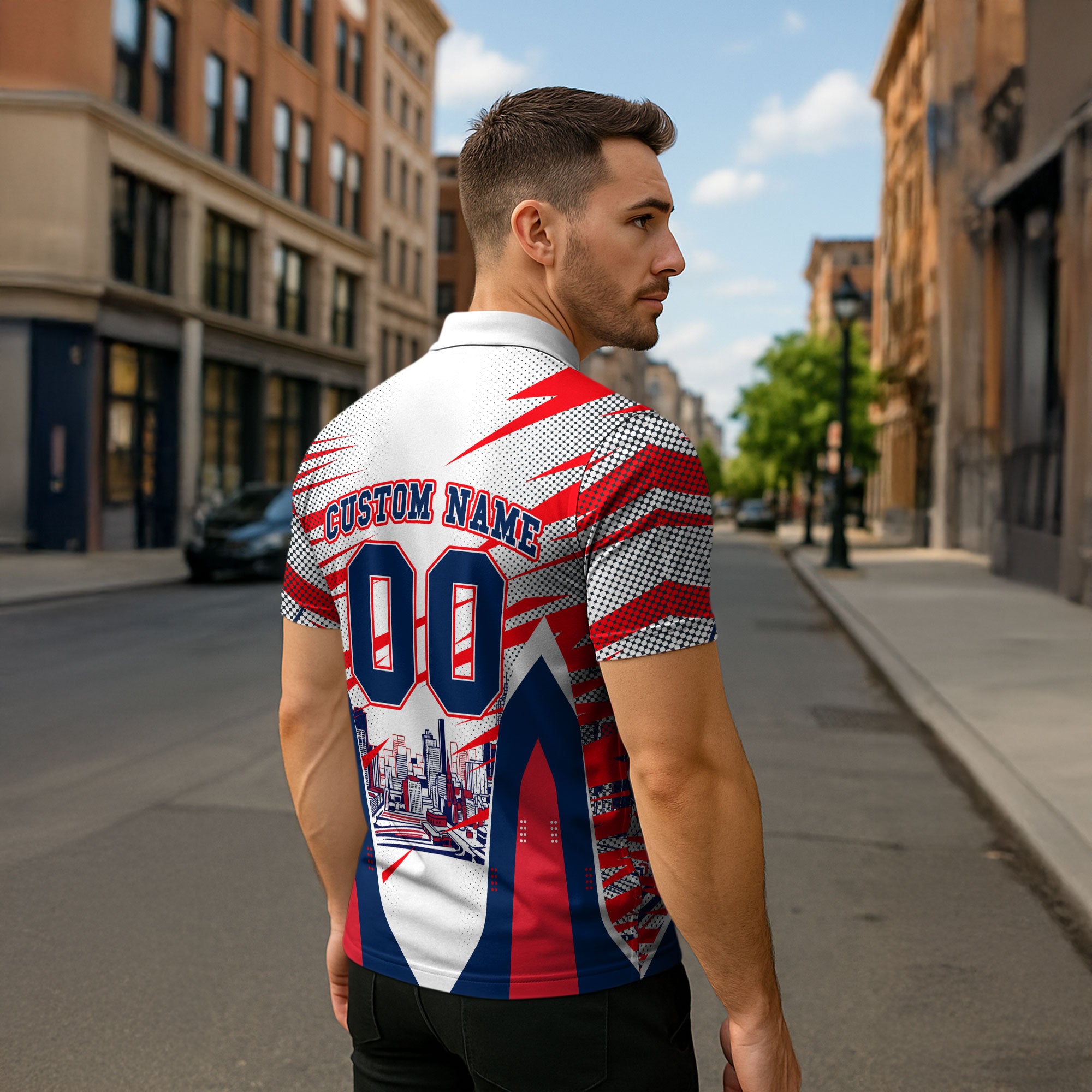 Personalised Western Bulldogs Fan Pride Zipper Polo Shirt Muscular Bulldog Mascot Graphic Art With Melbourne City Skyline