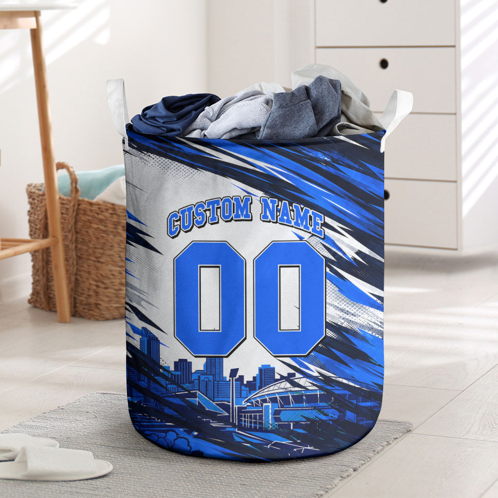 Personalised Adelaide Strikers Cricket Fan Pride Laundry Basket Dynamic Cricket Graphic Art With Adelaide City Skyline